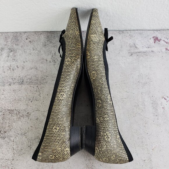 J CREW Italy Pointed Toe Pump Shoes Ballet Flats Textured Leather Snake Bow 8.5 - Picture 7 of 13
